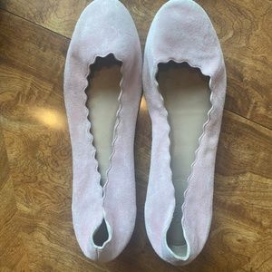 Pink Chloe Scalloped Suede Flats